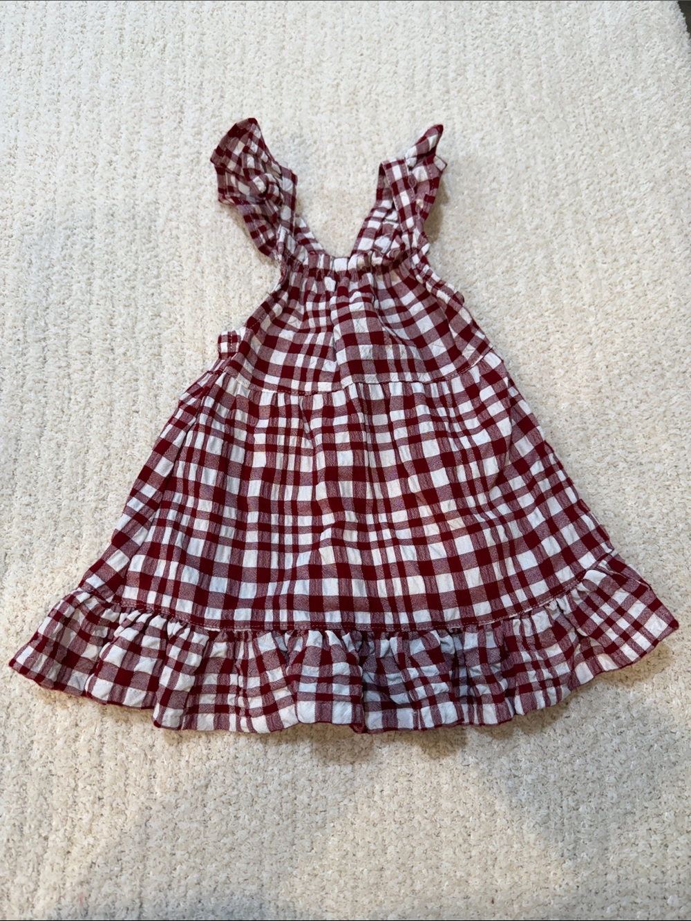 next Red & White Gingham Ruffle Strap Dress